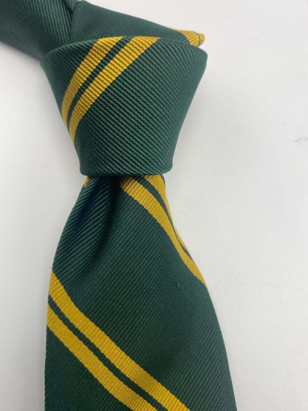 Brooks Brothers Irregular All Silk Green and Yellow Double Stripe Necktie